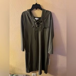Green Calvin Klein cross cross front hooded dress